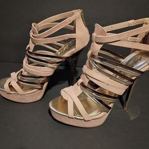 Elegant Strappy Heels in Pink and Gold
